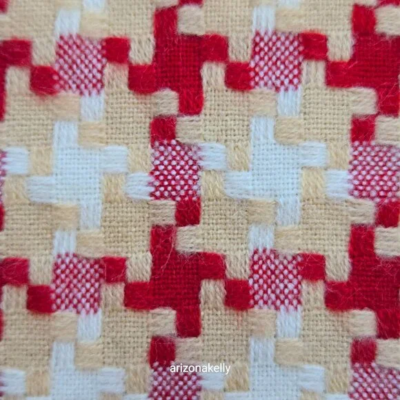 Woven Cashmere Houndstooth Scarf Red Tan White Pink - Picture 6 of 16
